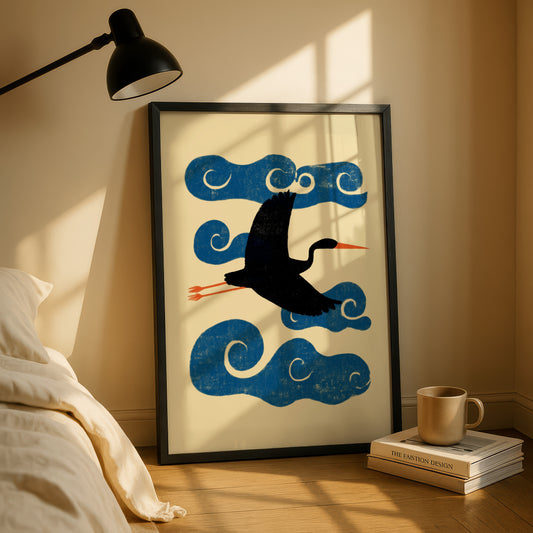 Japanese Bird & Clouds Print
