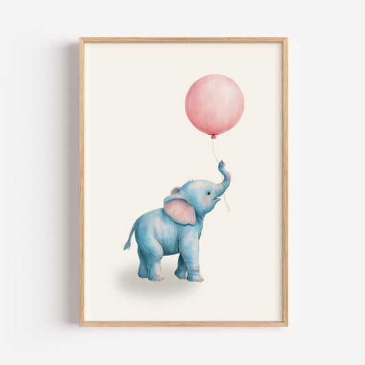 Blue Elephant Nursery Print