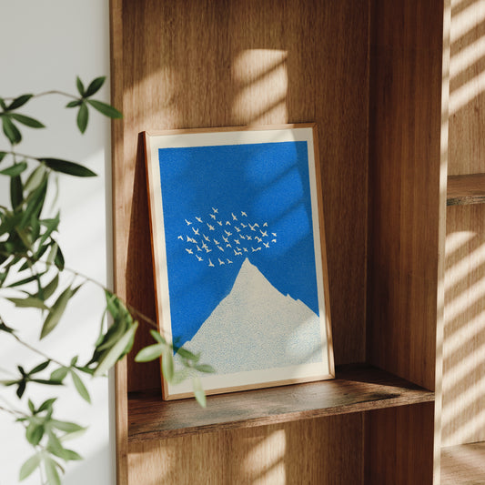 Minimalist Mountain Poster with Birds