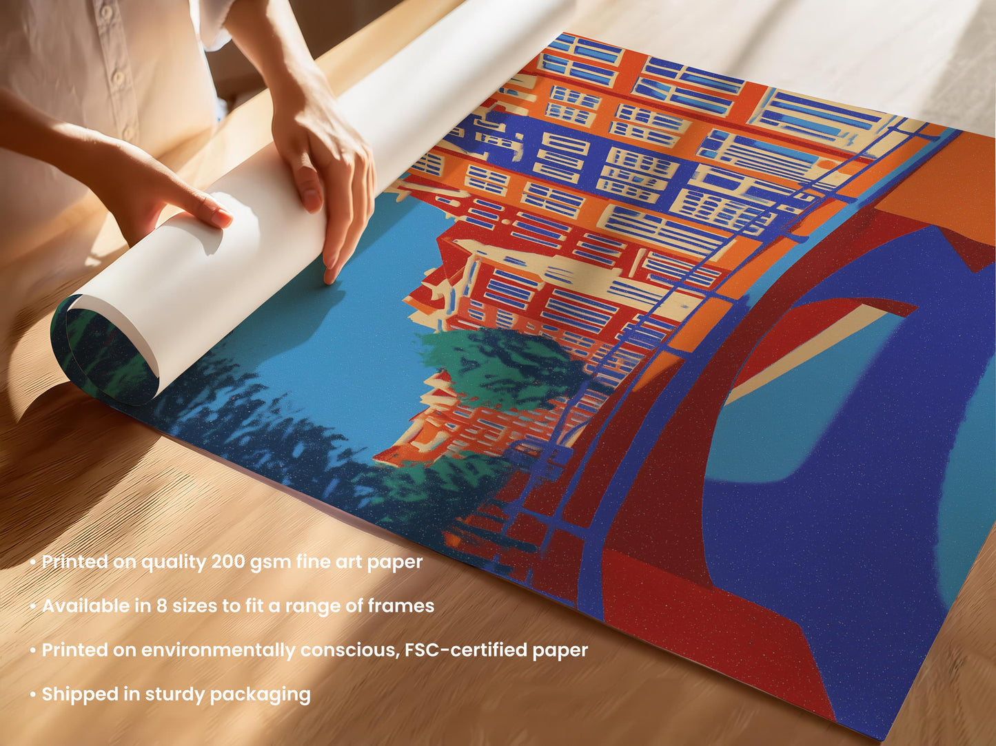 Amsterdam Canal Print – Travel Poster, Amsterdam Wall Art, Netherlands Poster, Amsterdam Houses, Holland Print, Architecture Art 15 x 20 cm / 6 x 8″ (roughly A5)