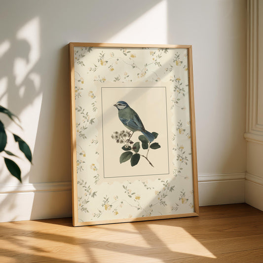 Floral Blue Bird Print