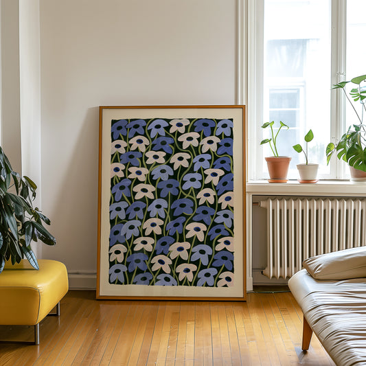 Blue Daisy Black Print