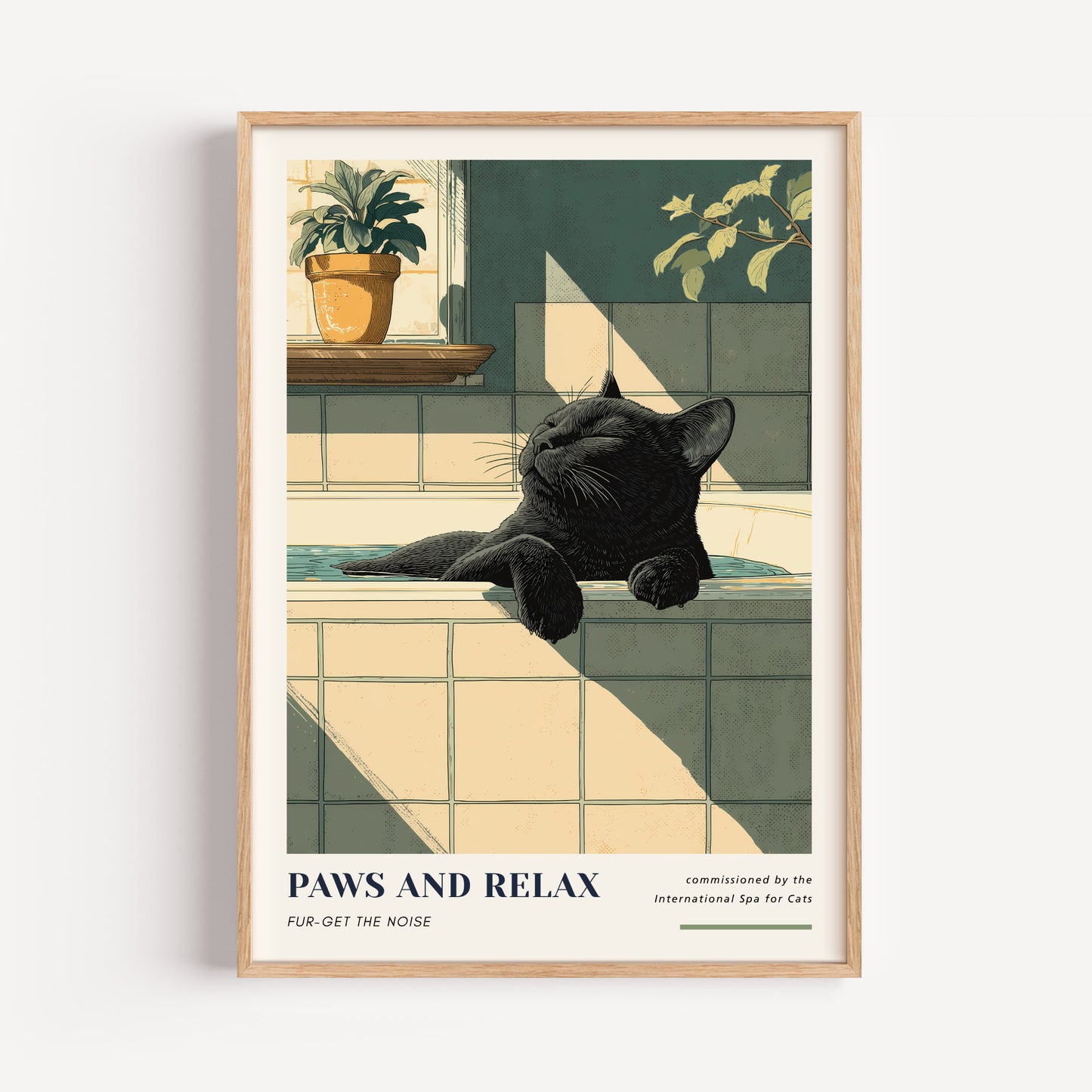 Black Cat Bathtub Print - "Paws and Relax"