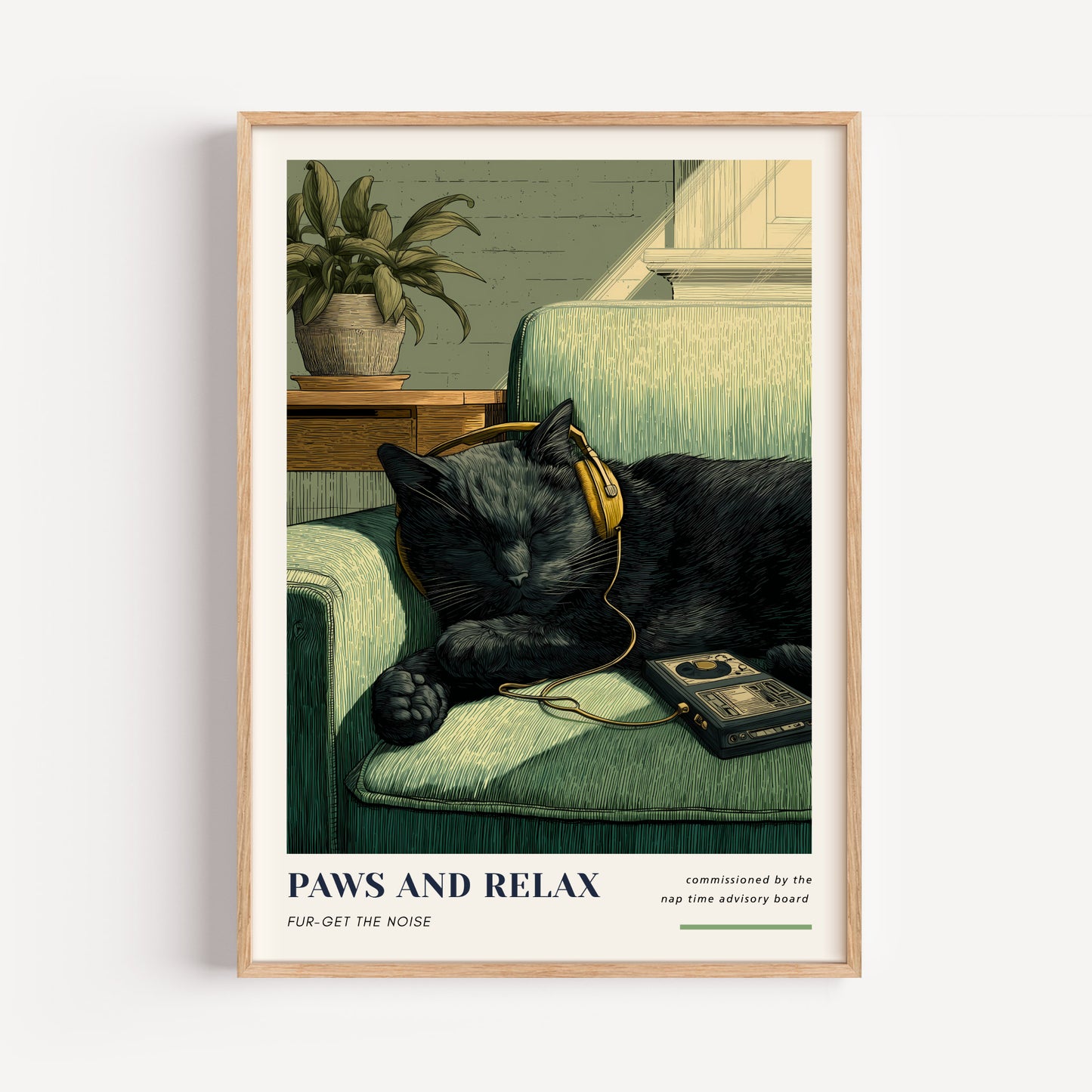 Black Cat Headphones Print - "Paws and Relax"