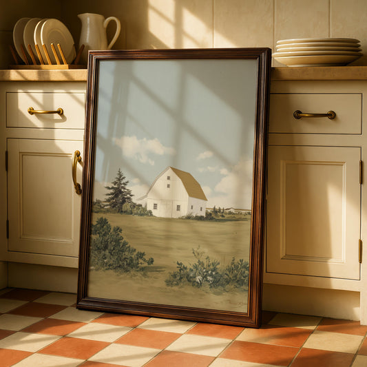 Coastal Wall Art Print, Farmhouse Decor, Hamptons Decor Landscape, Spring Decor, White Barn Art, Nancy Meyers Aesthetic