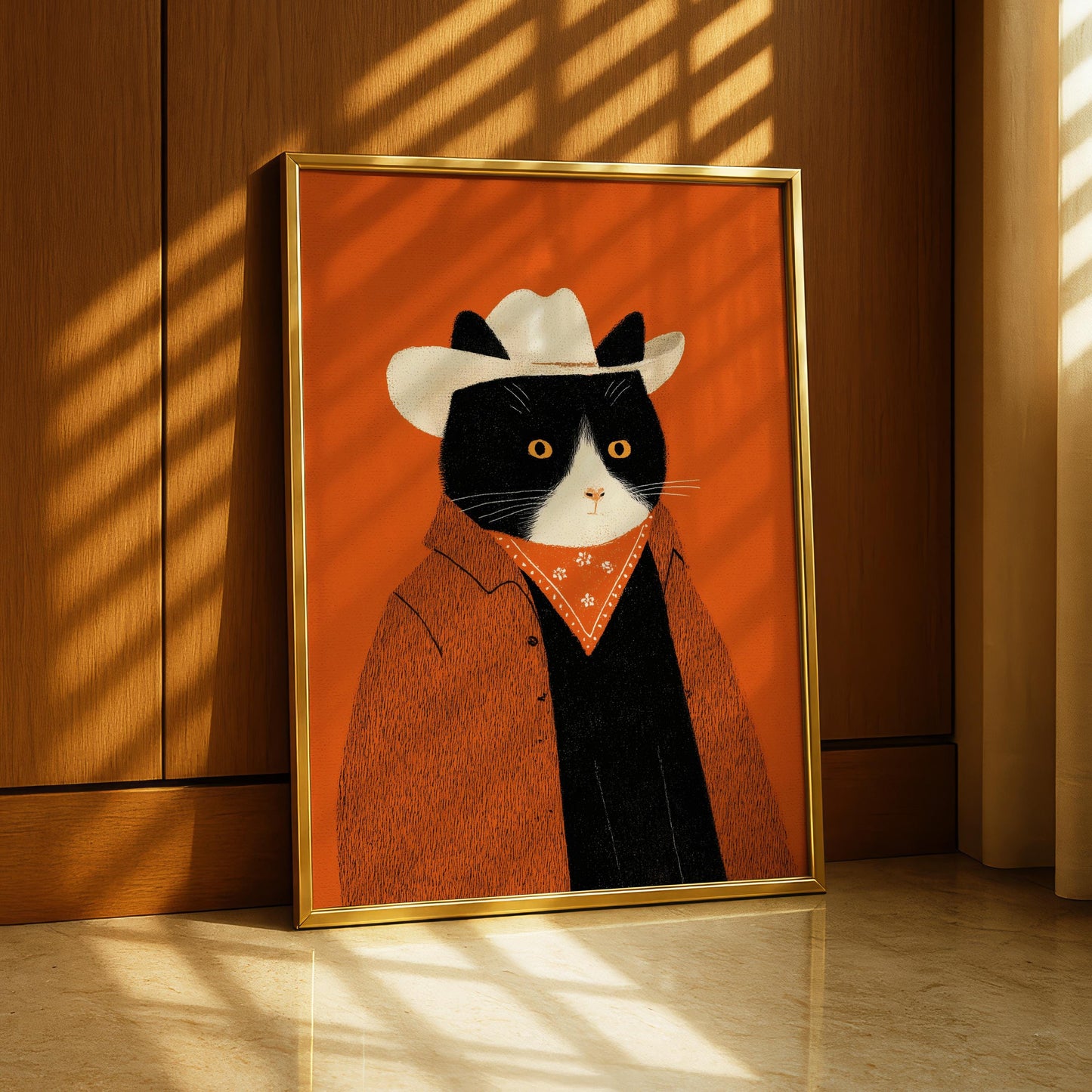 Cowboy Cat Print (Black & White Cat)