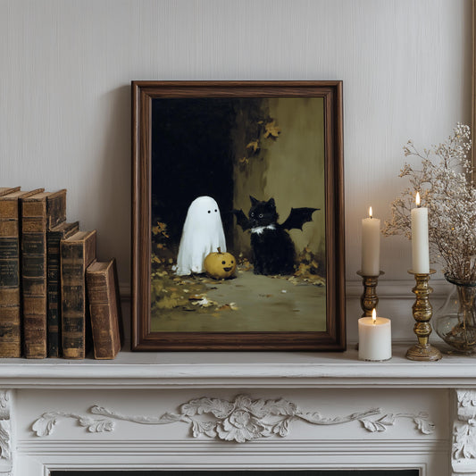 Pumpkin Pals Ghost & Cat Print