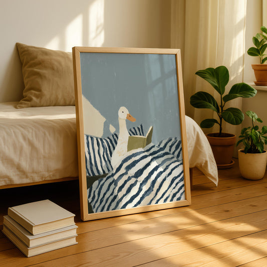 Duck Reading in Bed Print