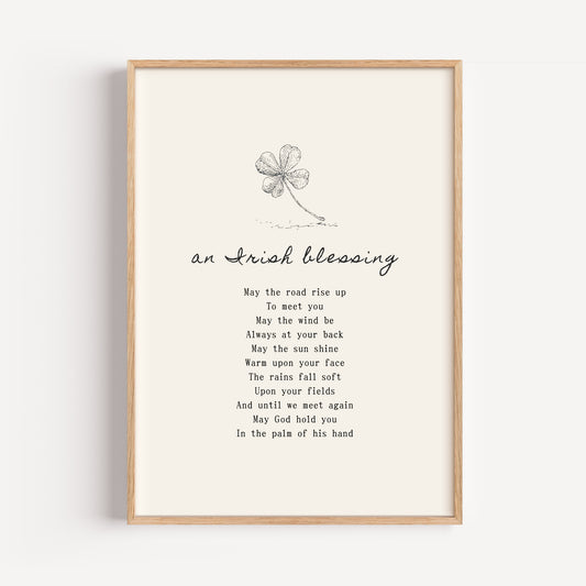 Irish Blessing Wall Art Print - Four Leaf Clover