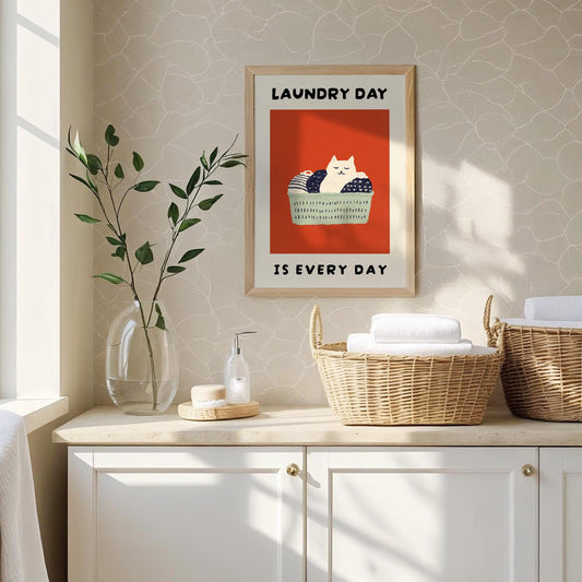 Laundry Room Cat Print – Red