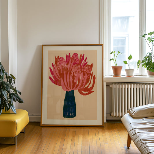 Pink Red Protea Flower Print