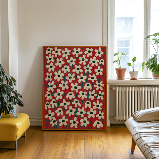 Red Daisy Pattern Print