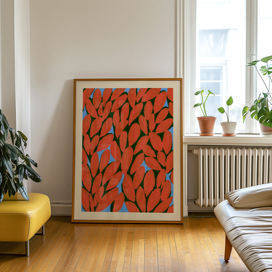 Red Leaf Pattern Print