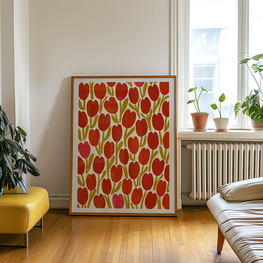 Red Tulip Pattern Print