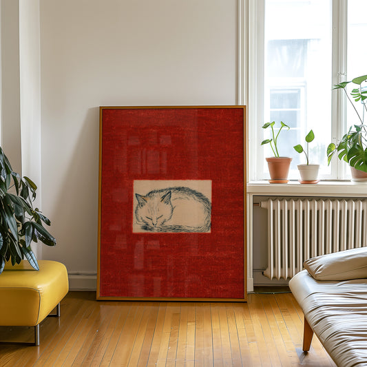 Sleeping White Cat Ink Print 02 Living Room-media-4.jpg