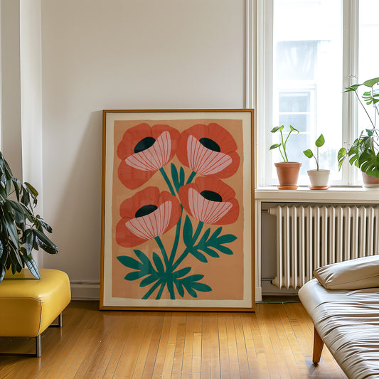 Striped Red Poppy Print