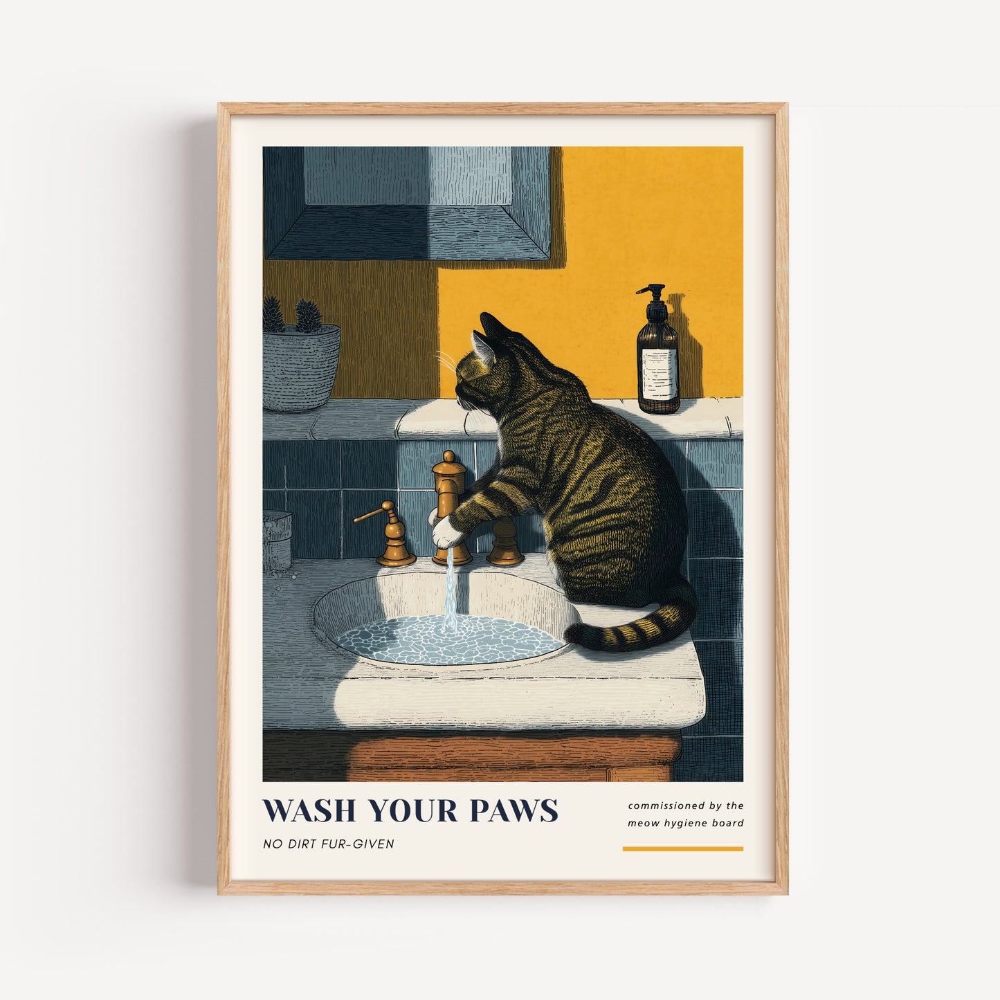 Tabby Cat Bathroom Print - "Wash Your Paws"