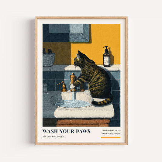 Tabby Cat Bathroom Print - "Wash Your Paws"