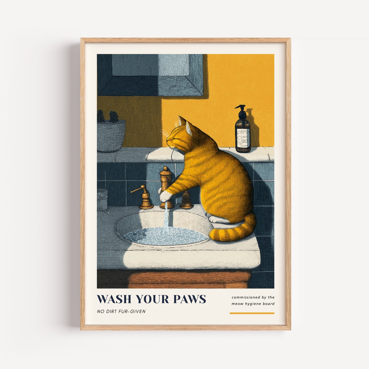 Ginger Cat Bathroom Print - "Wash Your Paws"