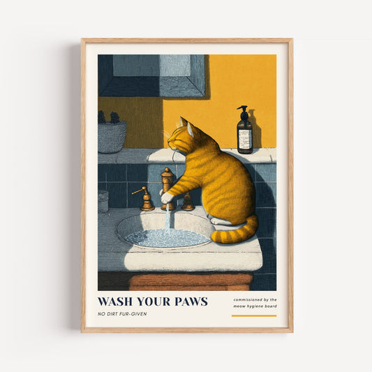 Ginger Cat Bathroom Print - "Wash Your Paws"