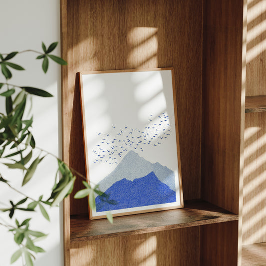 Minimalist Mountain Print with Birds