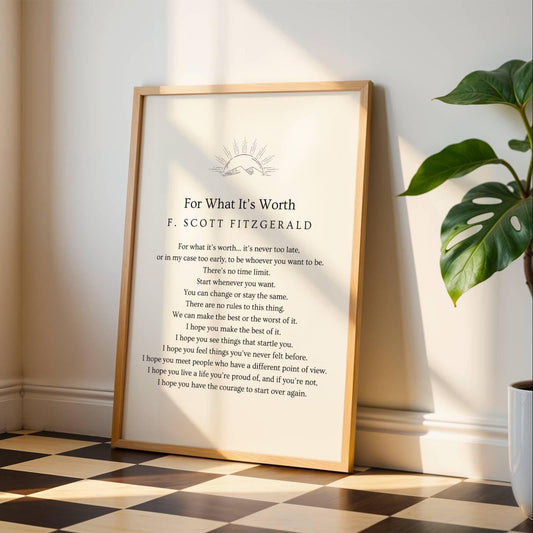 F. Scott Fitzgerald Quote Print - "For What It's Worth"