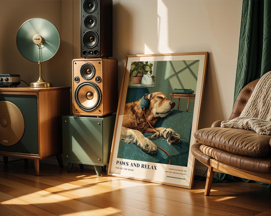 Golden Retriever Headphones Print