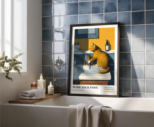 Ginger Cat Bathroom Print - "Wash Your Paws"