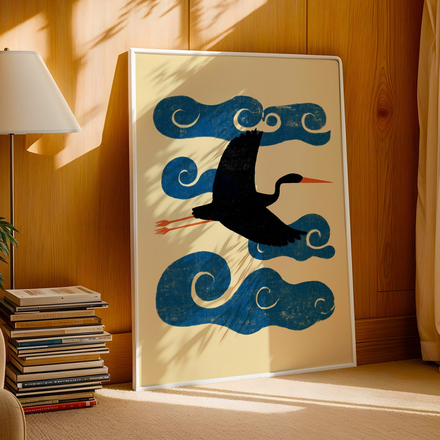 Japanese Bird & Clouds Print