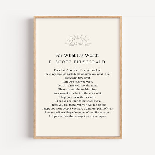 F. Scott Fitzgerald Quote Print - "For What It's Worth"