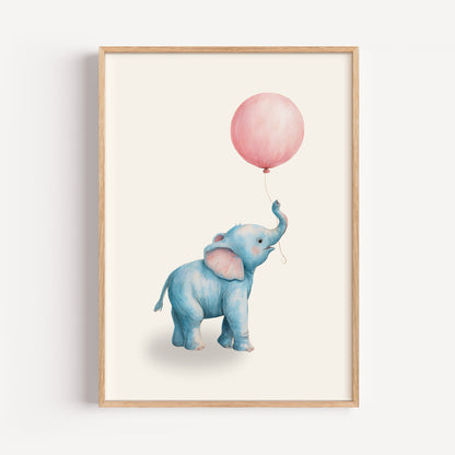 Blue Elephant Nursery Print
