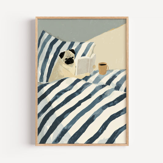 Pug Reading Print