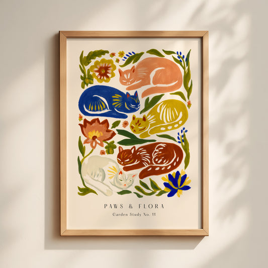 Colourful Cat Floral Print