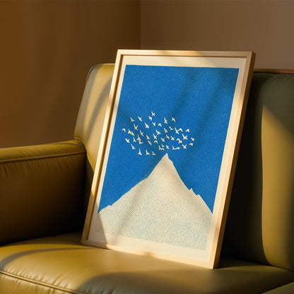 Minimalist Mountain Poster with Birds
