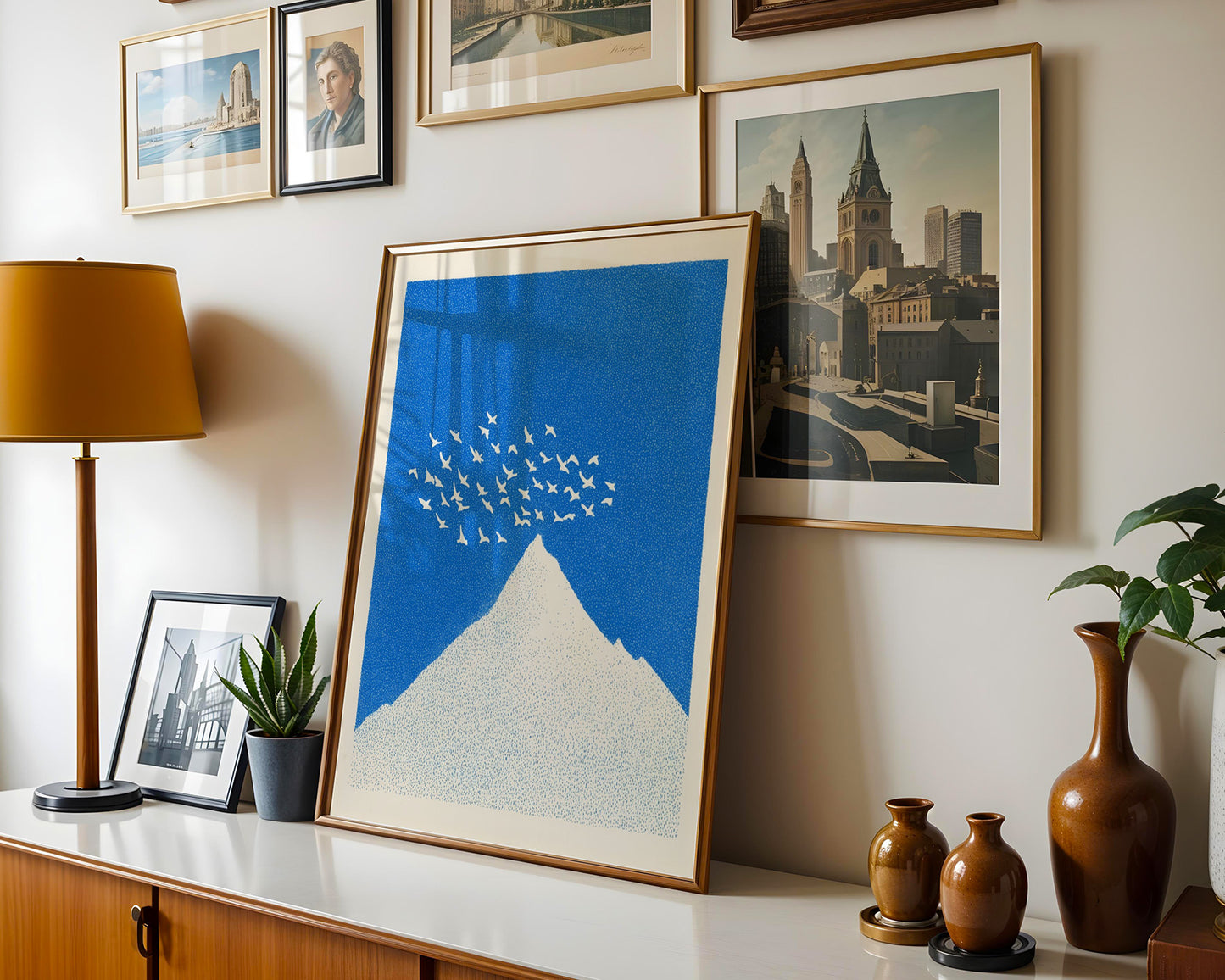 Minimalist Mountain Poster with Birds