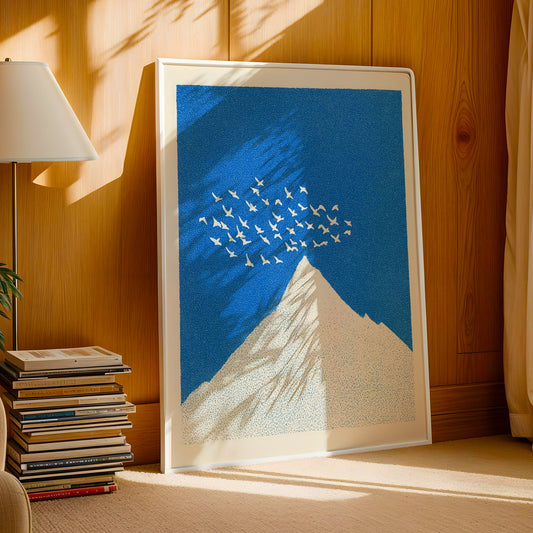 Minimalist Mountain Poster with Birds