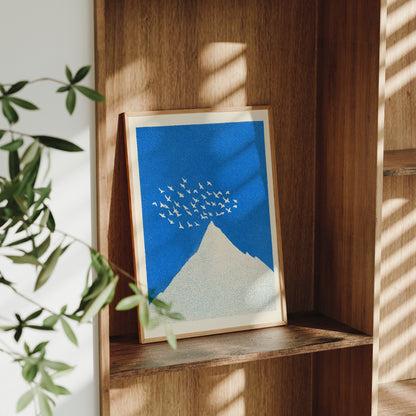 Minimalist Mountain Poster with Birds