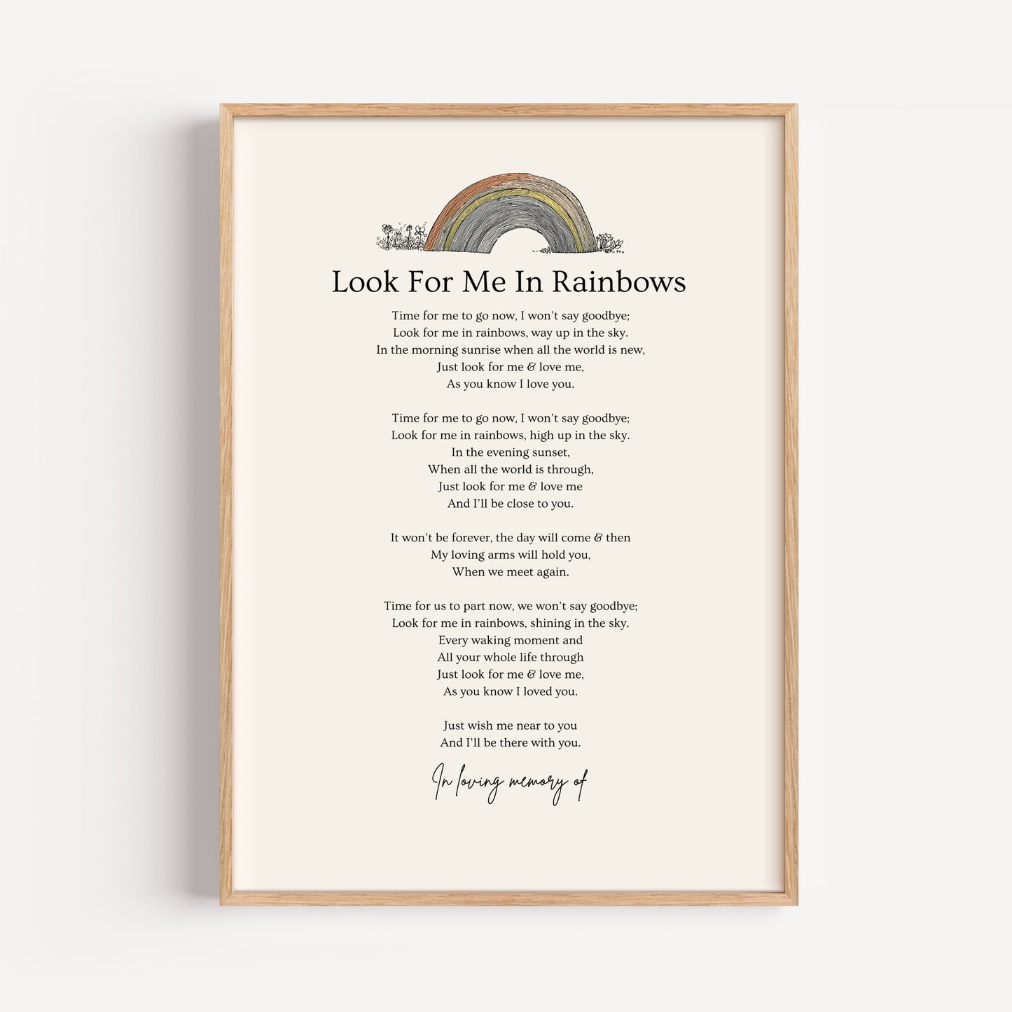 Look for Me in Rainbows - Personalised Funeral Poem Print