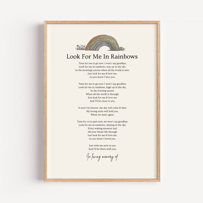 Look for Me in Rainbows - Personalised Funeral Poem Print
