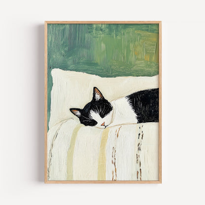 Sleeping Tuxedo Cat Print