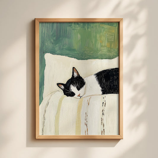 Sleeping Tuxedo Cat Print