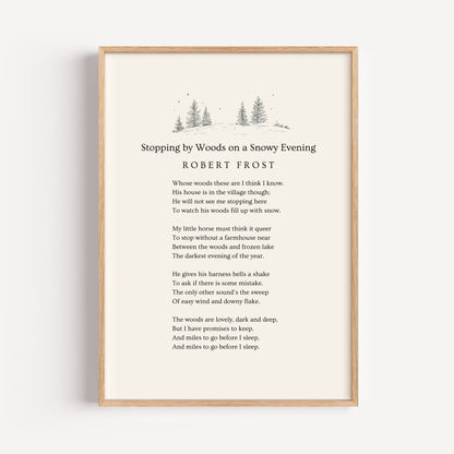Robert Frost Poem Print - "Stopping By Woods On A Snowy Evening"