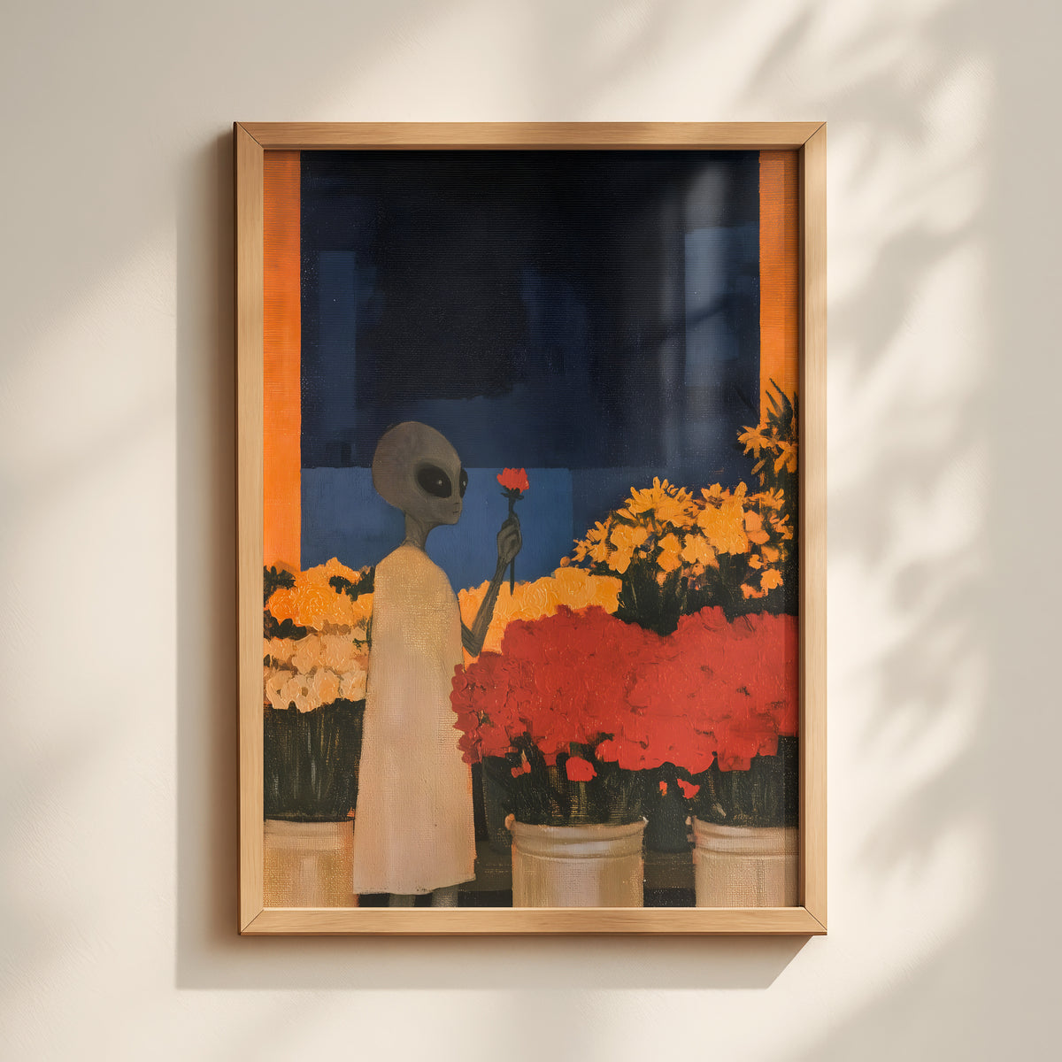 Alien with a Red Flower Print Framed-1-portrait-MASTER.jpg