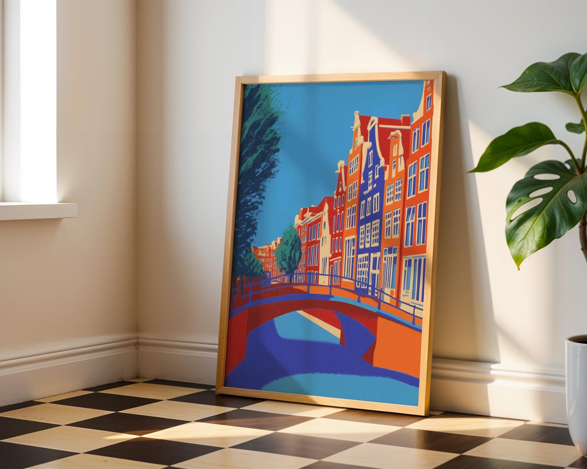 Amsterdam Canal Print – Travel Poster, Amsterdam Wall Art, Netherlands Poster, Amsterdam Houses, Holland Print, Architecture Art 15 x 20 cm / 6 x 8″ (roughly A5)