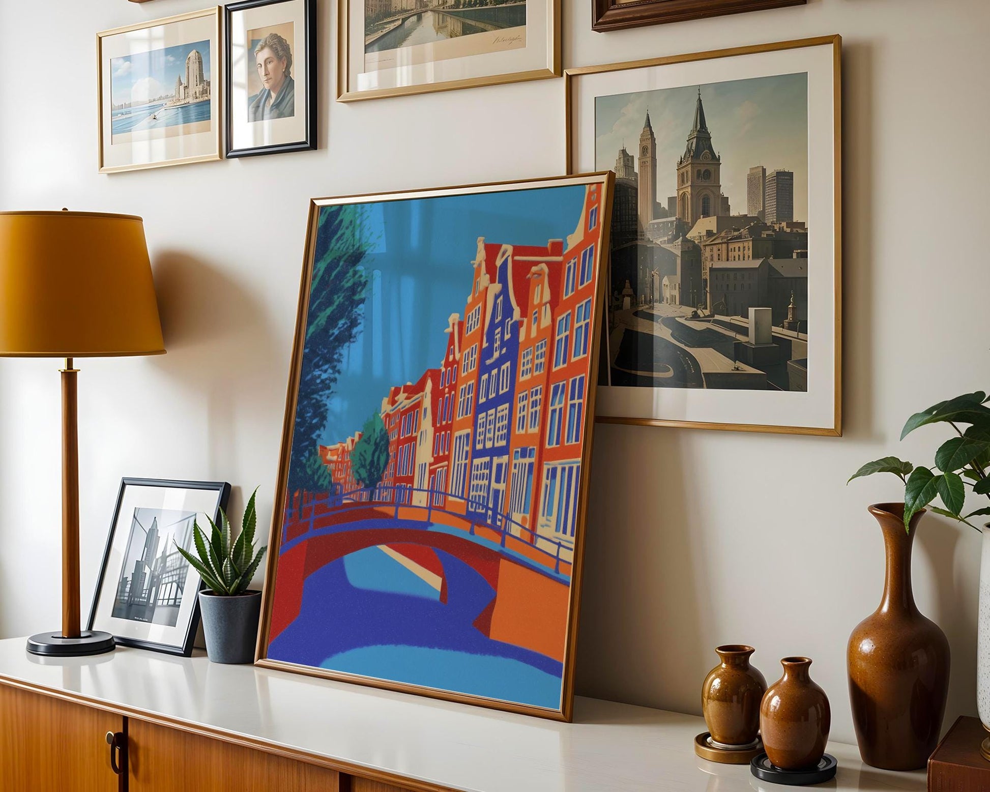 Amsterdam Canal Print – Travel Poster, Amsterdam Wall Art, Netherlands Poster, Amsterdam Houses, Holland Print, Architecture Art 15 x 20 cm / 6 x 8″ (roughly A5)