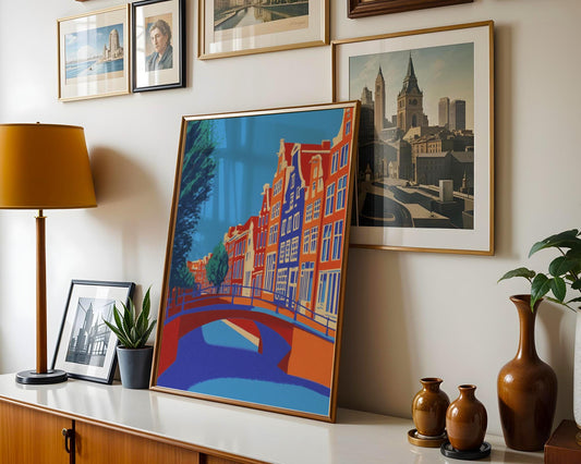 Amsterdam Canal Print – Travel Poster, Amsterdam Wall Art, Netherlands Poster, Amsterdam Houses, Holland Print, Architecture Art 15 x 20 cm / 6 x 8″ (roughly A5)