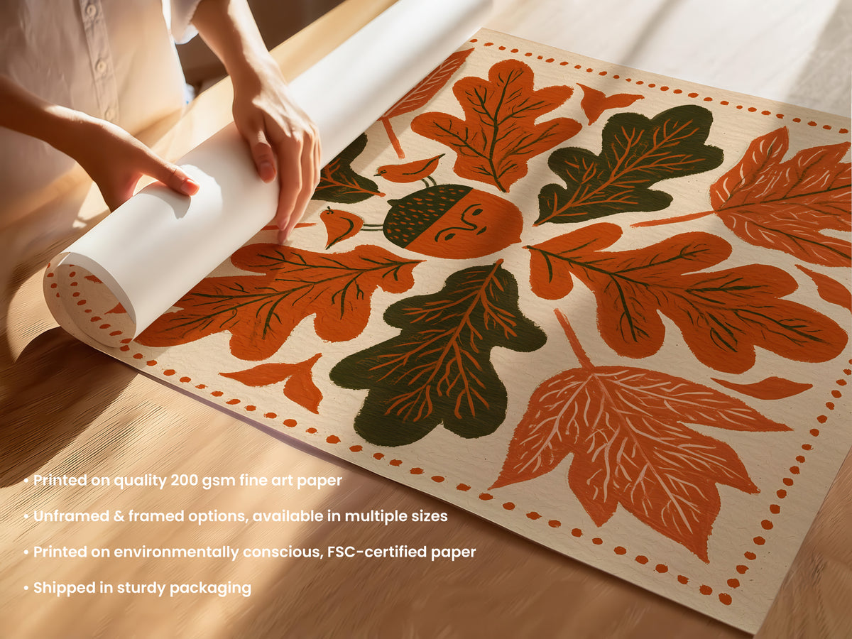 Autumn Acorn Folk Print Unframed (UF & F).jpg