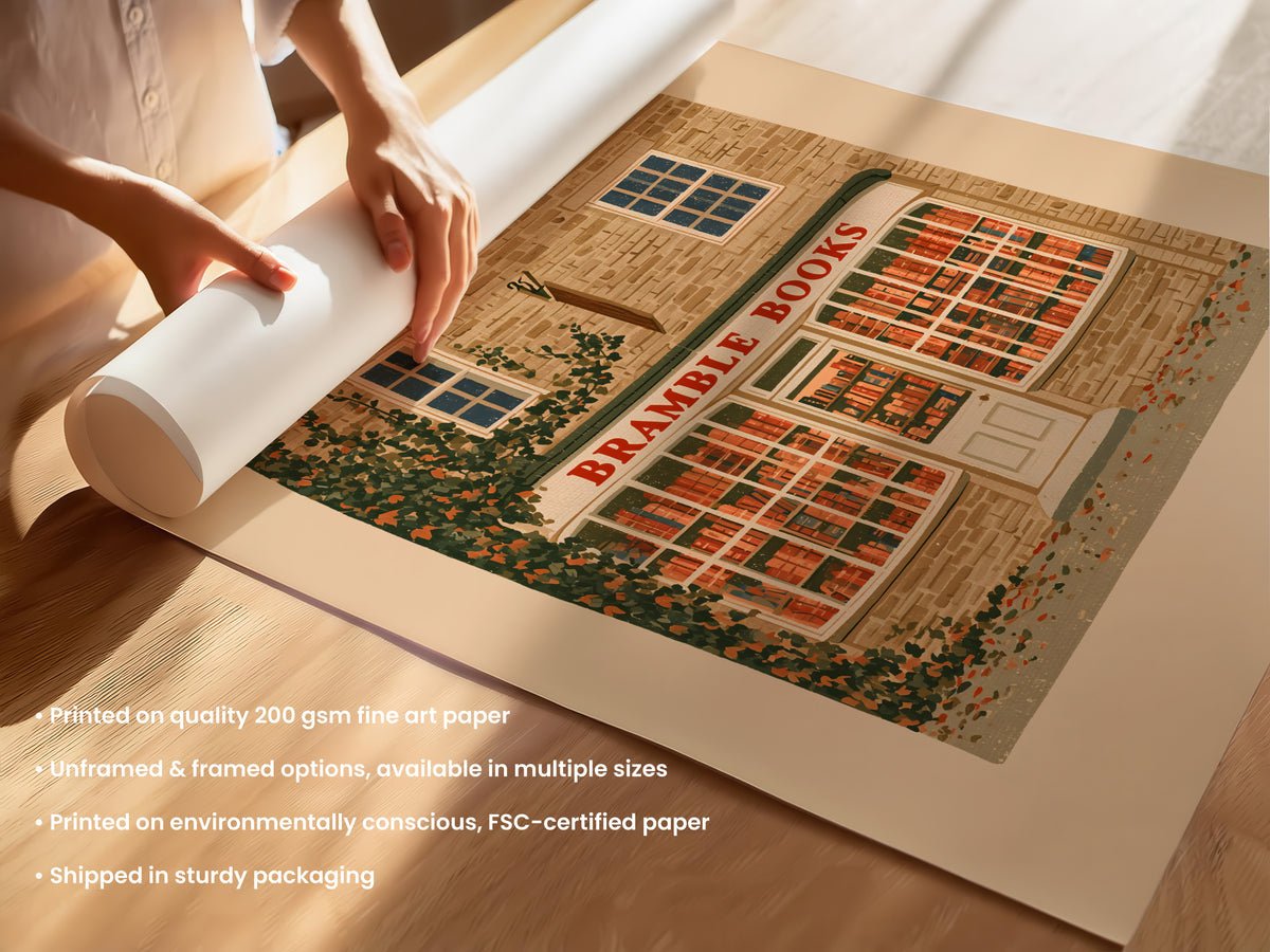 Autumn Cottage Bookshop Print Unframed (UF & F).jpg