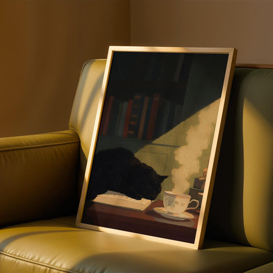 Black Cat Library Print