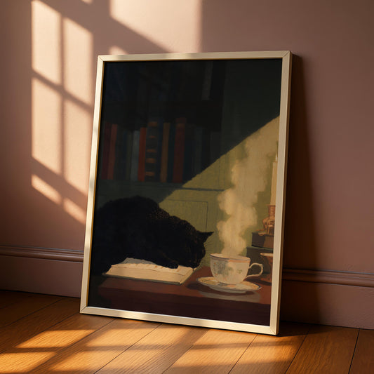 Black Cat Library Print